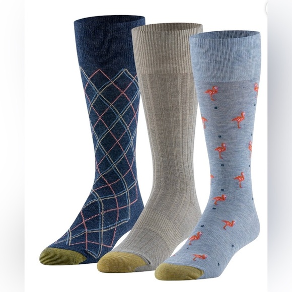 GoldToe Edition Mens Flamingos Crew Socks Assorted, 3 Pack - Picture 1 of 6